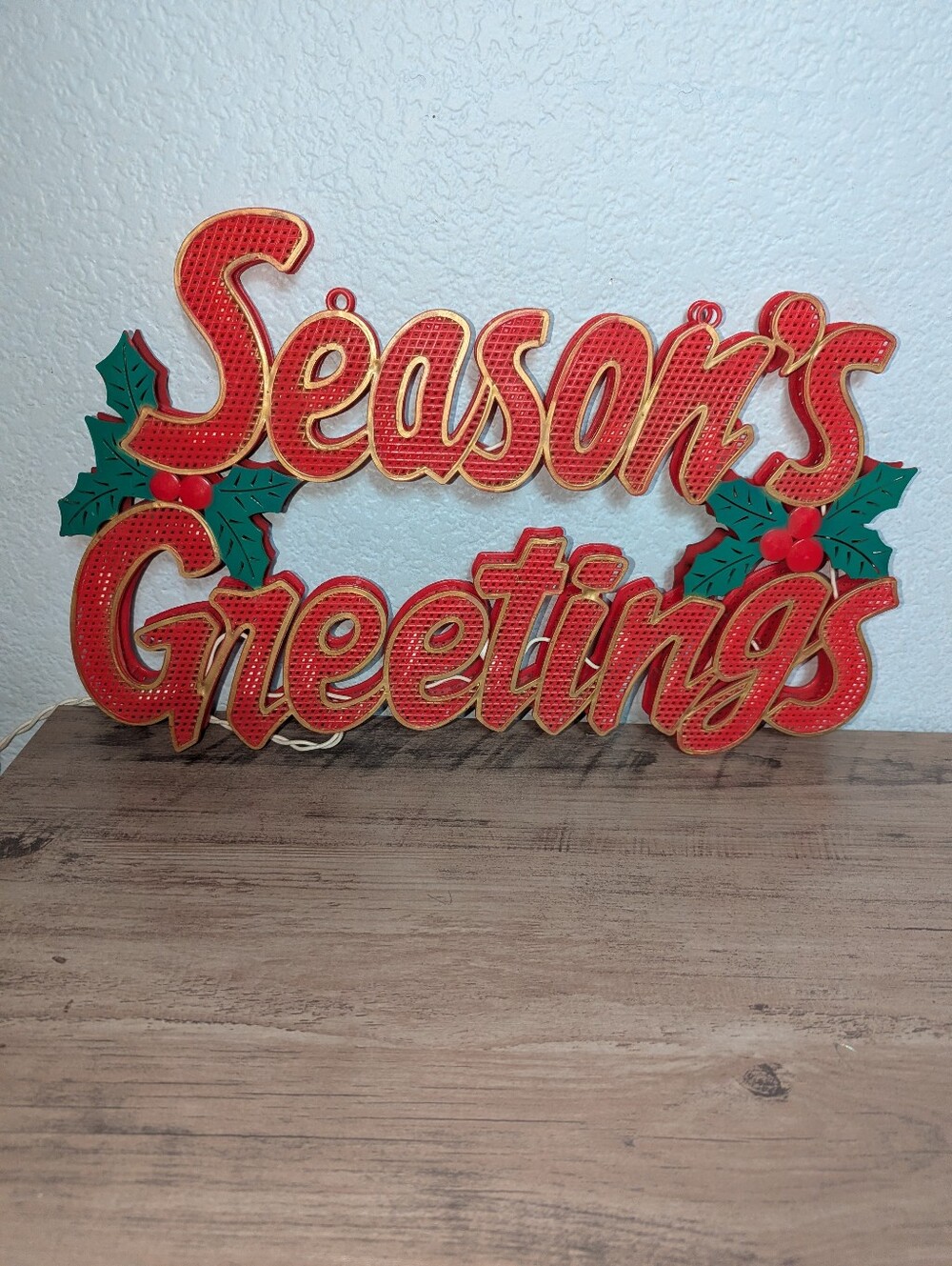 VINTAGE  Plastic Seasons Greetings  Lighted Electric Christmas Decoration Sign